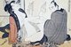 Japan: A man and a woman engaged in sexual foreplay. Shunga woodblock print by Katsukawa Shuncho (fl. 1780-1795)